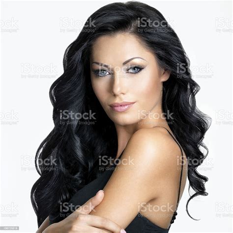 Model With Long Black Hair On White Background Stock Photo And More