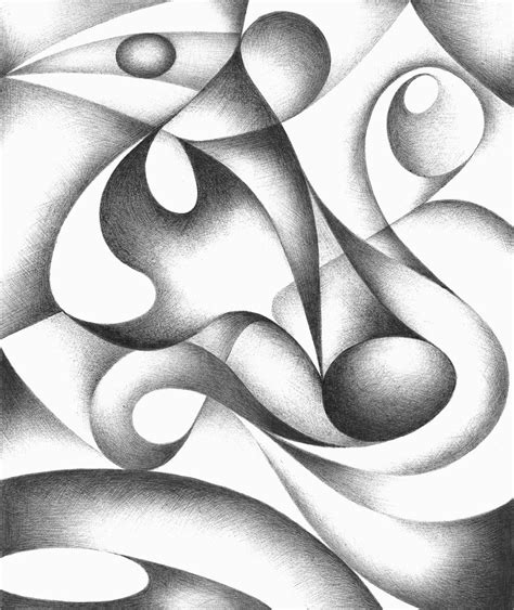 Original Abstract Drawing Black And White Geometric Freehand Pen