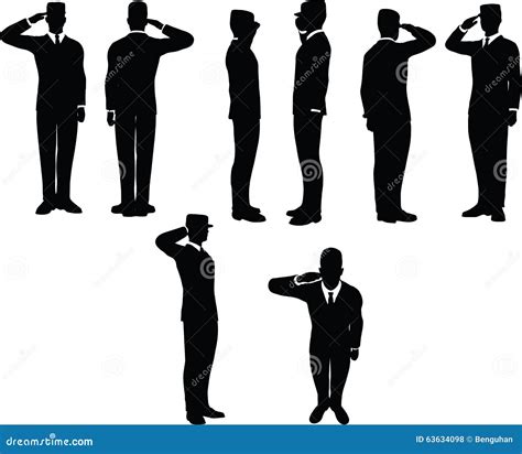 Businessman Silhouette Wih Army Cap In Saluting Pose Isolated On White