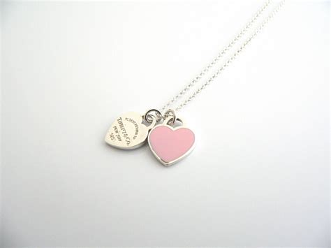 Tiffany And Co Silver Pink Enamel Return To Double 2 Hearts Necklace Link