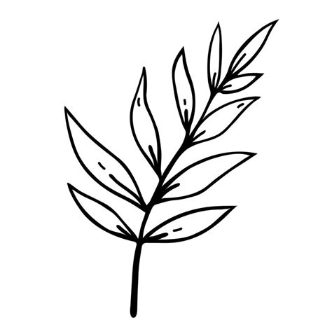 Tree Branch Vector Icon Black Silhouette Of A Twig With Leaves Hand