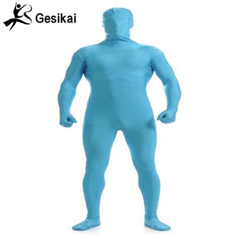 Gesikai Mens Lycra Full Bodysuit Sky Blue Zentai Suit Custom Second Skin Tight Suits Spandex
