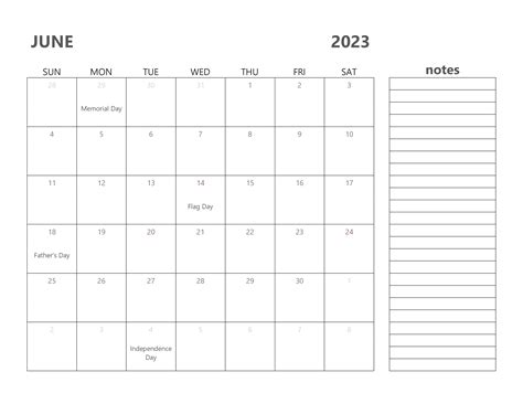 Printable June 2023 Calendar Holidays Template