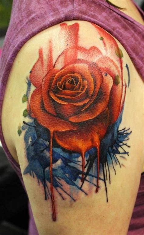 30 tattoos you won't believe are actually tattoos. Watercolor realistic rose tattoo on shoulder ...