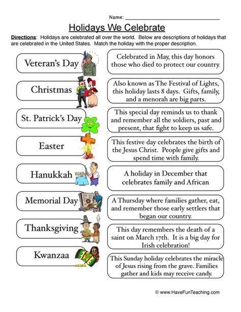 Holiday Traditions Worksheets
