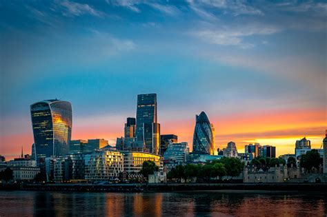 Skyline Of The City In London England At Sunrise Stock Photo Download
