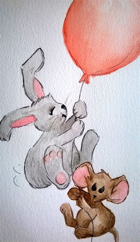 Bunny And Mouse Original Watercolour Painting Nursery Room Etsy Uk
