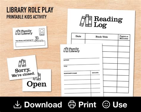 Library Role Play Printable Activity Pretend Library Card And Etsy Uk
