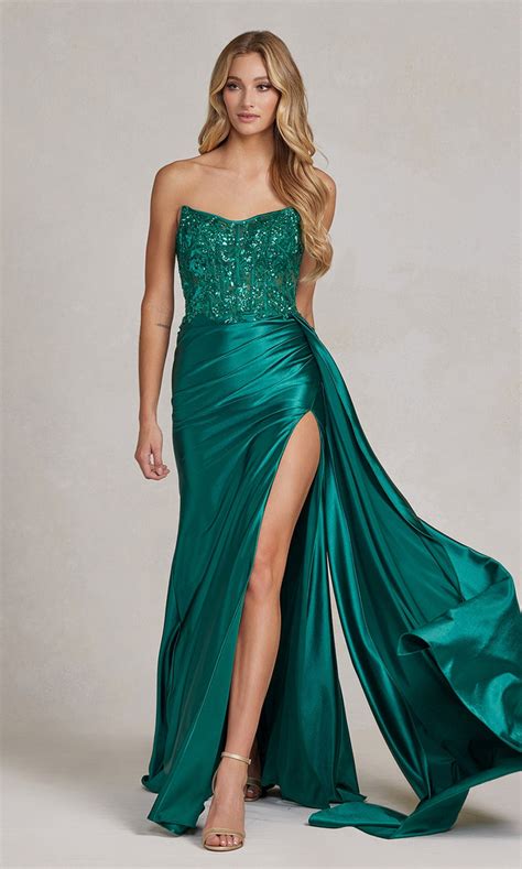 Long Strapless Formal Dress With Side Train Promgirl