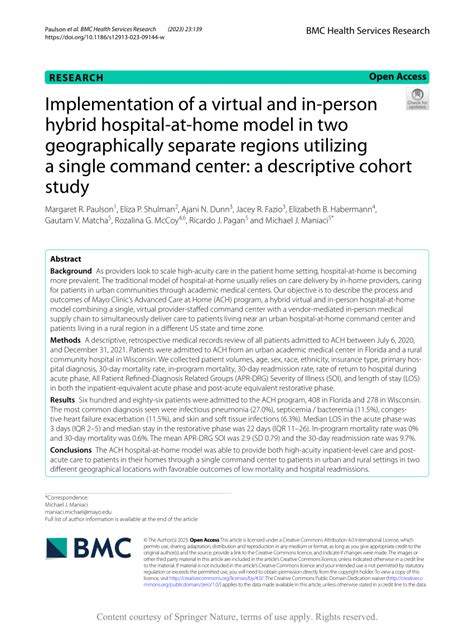 Pdf Implementation Of A Virtual And In Person Hybrid Hospital At Home