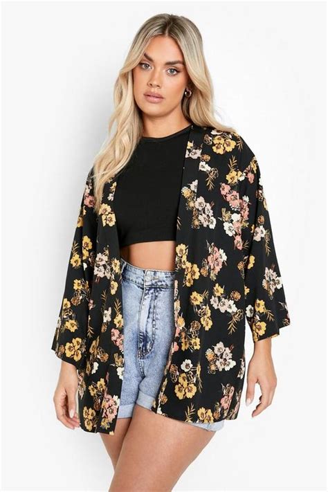 Womens Plus Floral Print Kimono Boohoo Uk