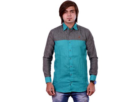 Grey and Green Cotton Casual Shirt | Casual shirts, Casual shirts for men, Casual