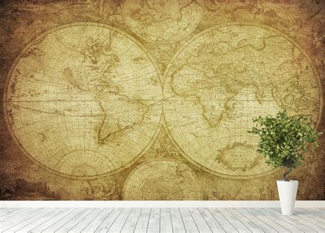 Vintage Map Of The World Wall Mural Wallpaper Canvas Art Rocks