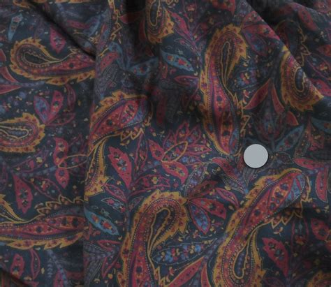 Vintage Wool Paisley Challis Fabric Navy Mustard Burgandy