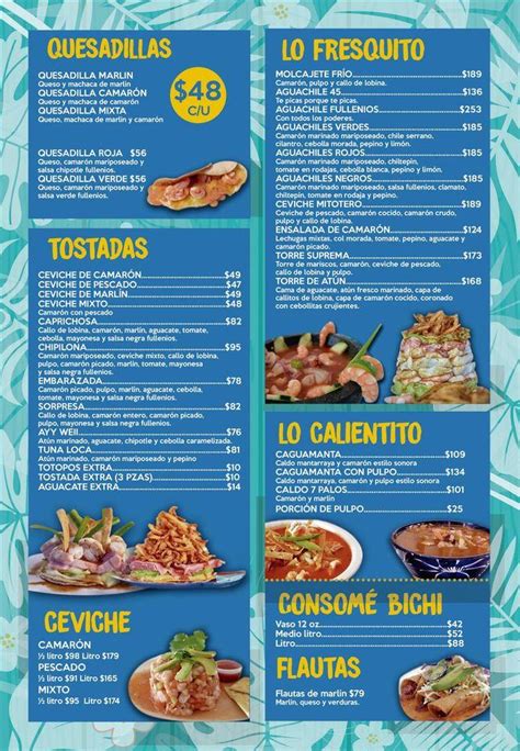Carta Del Restaurante Taco Fish Fullenios Ciudad Juarez