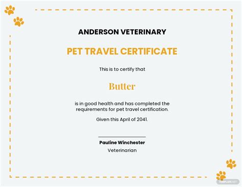 Free Ready Made Pet Certificate Templates Microsoft Word Doc