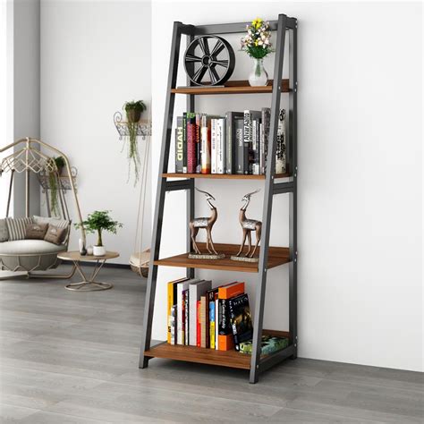 Dewel 4 Shelf Ladder Shelf 55” Bookshelf Industrial Bookcase Vintage 4