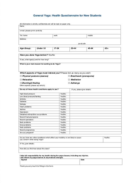 If the student has/answers no to all questions, he/she may come to school. FREE 8+Health Questionnaire Forms in PDF | Ms Word