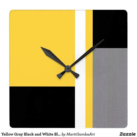 Yellow Gray Black And White Block Square Wall Clock Zazzle Square