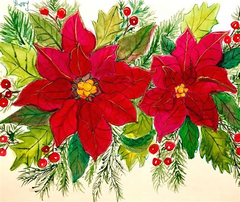 Watercolor Poinsettia By Kalicokat Kreations Watercolor Flowers