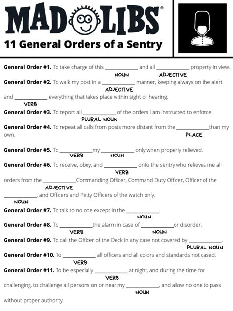 11 General Orders Of A Sentry Mad Lib Pdf