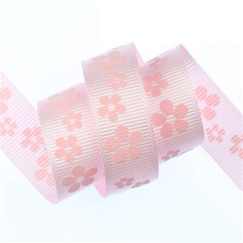 Pale Pink Grosgrain Ribbon With Printed Flowers 1 Meter Sew Darn