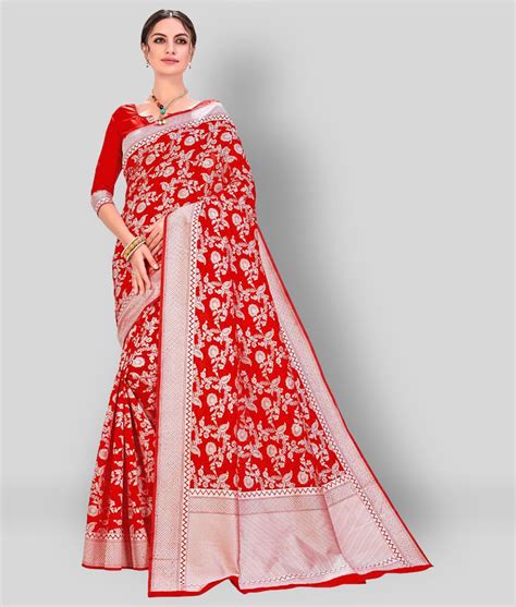Sherine Red Banarasi Silk Saree With Blouse Piece Pack Of Buy