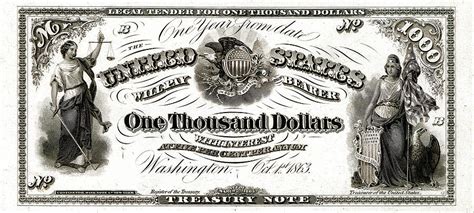 Us One Thousand Dollar Bill 1863 1000 Usd Treasury Note Digital