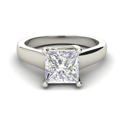 Solitaire 075 Carat Princess Cut Diamond Engagement Ring White Gold