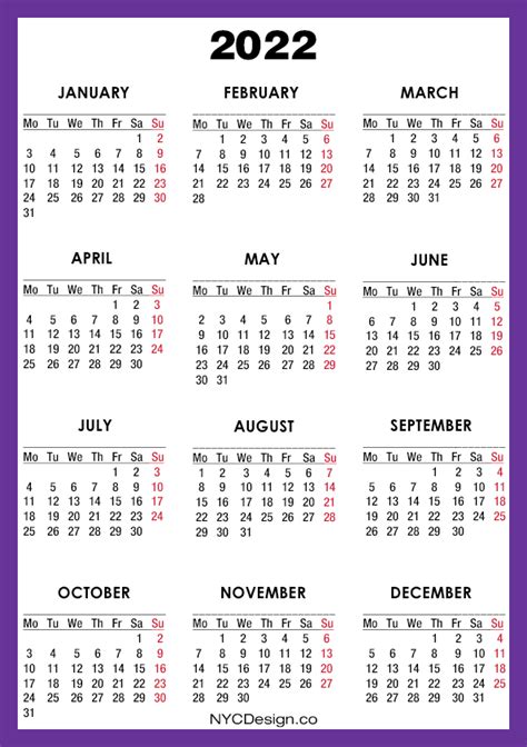 Free Yearly 2022 Calendar With Holidays Word Pdf Monday 2022 Calendar