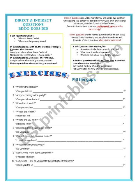 Directindirec Questions Esl Worksheet By Stanly