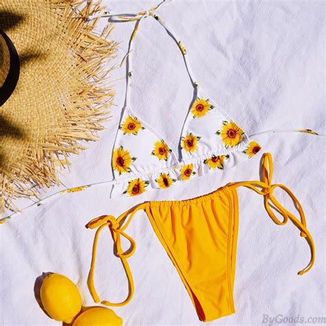 Sexy Gelber Sonnenblumen Sommer Badeanzug Halter Damen Badeanzug B Gel