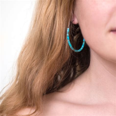 Beaded Turquoise Hoops Bohemian Turquoise Hoop Earrings Etsy