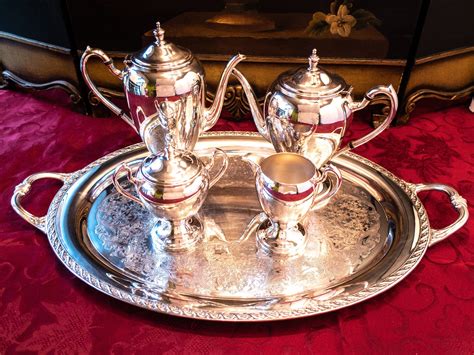 Vintage Piece Silver Plate Tea Set Coffee Service With Tray