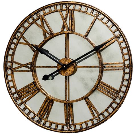 Large Gold Clock With Antiqued Mirror Face Gold Mirror Wall Clock