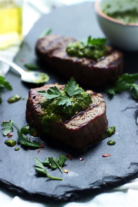 Season with salt and pepper, to taste. Grilled Beef Tenderloin with Quick Chimichurri Sauce ...