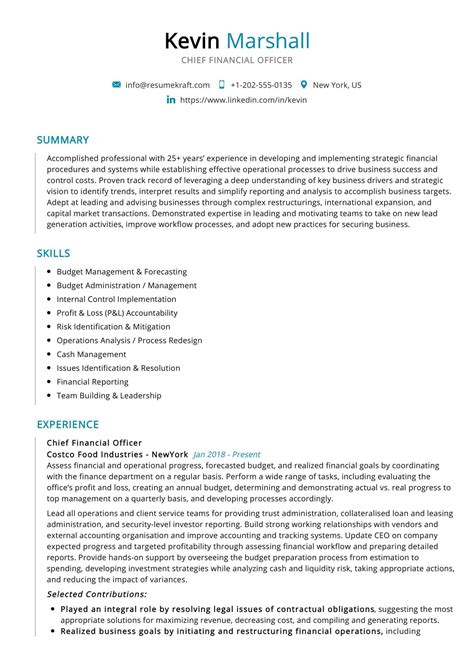 Your resume header is where you can. Chief Financial Officer Resume Sample - ResumeKraft