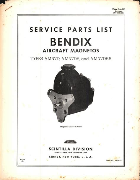 Service Parts List For Bendix Magnetos Types Vmn7d Vmn7df And Vmn7df