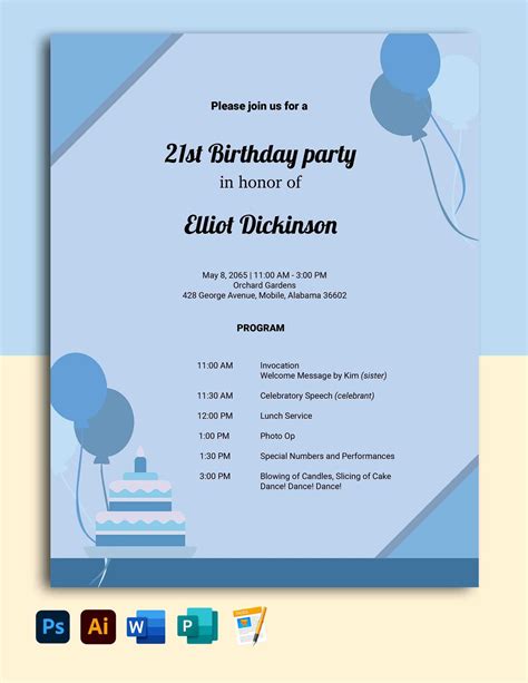 Free 65th Birthday Party Program Template Download In Word
