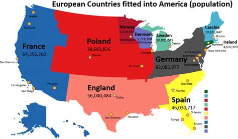 European Countries Population Fitted Into United States Vivid Maps