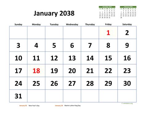 January 2038 Calendar With Extra Large Dates