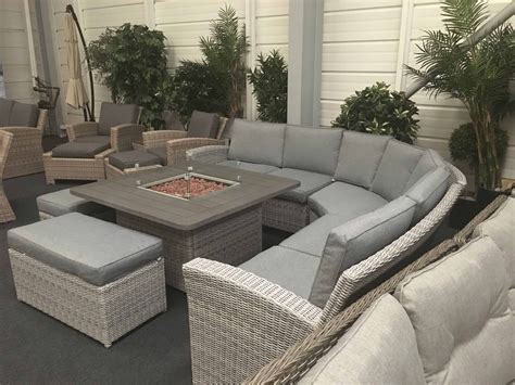 It includes only the basic furniture that you can put outside or in the backyard of your home. Carina Rattan Corner Set With Fire Pit | Garden Furniture ...