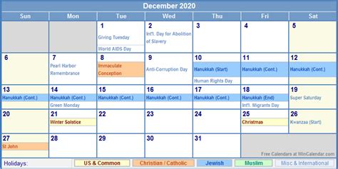 December 2020 Us Calendar With Holidays For Printing Image Format