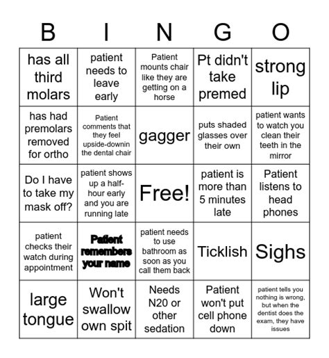 Dental Office Bingo Card