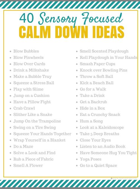40 Sensory Focused Calm Down Strategies Coping Skills Activities