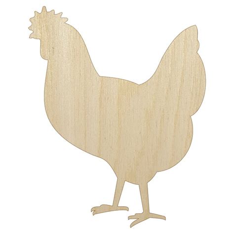 Chicken Standing Solid Wood Shape Unfinished Piece Cutout Craft Diy