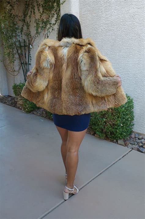 genuine real natural red fox fur and suede leather coat women s jacket full pelts ebay