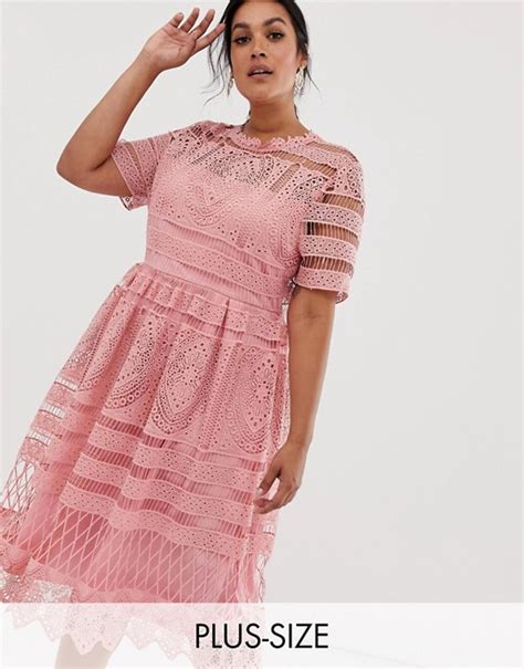 Boohoo Plus Exclusive Crochet Lace Midi Dress In Blush Asos