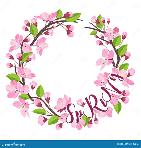 Cherry Blossom Spring Background With Floral Wreath In Vector Stock