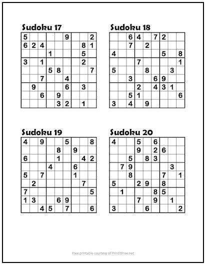 Sudoku Puzzles 17 20 Easy Print It Free